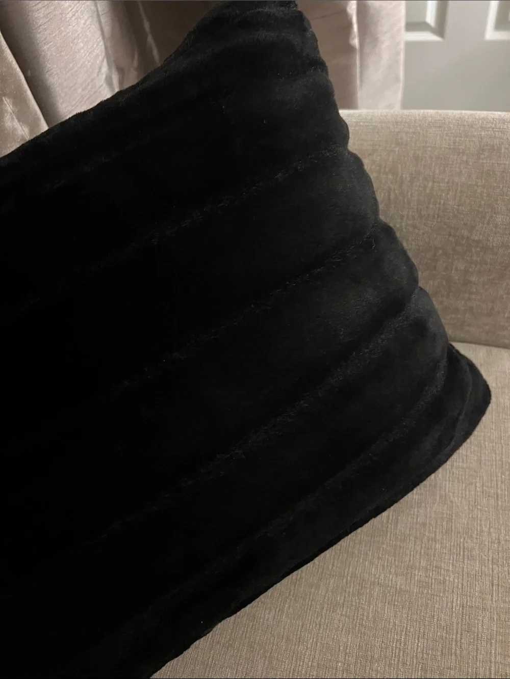 2 Decorative Throw Pillows: High-end, Gorgeous! Beaded Silver-Gray & Black “Fur”